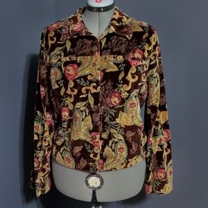 Caribbean Joe Floral Velvet Blazer Jacket 100% Cotton Paisley Size XL